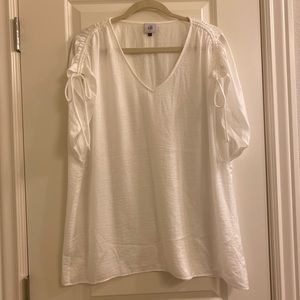 Cabi White Blouse with Statement Sleeves